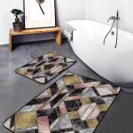 2'li Set Gri - Beyaz Zeminde Örgü Motifli Eskitme Desenli Eskitme Motifli Vintage  2'li Banyo & Mutfak Paspas Takımı Realhomes