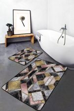 - PaspasTakimi-2li-Set1670-Gorsel - Realhomes 2'li Set Abstract Zeminde Modern Motifli Mermer Desenli Geometrik Modern 2'li Banyo & Mutfak Paspas Takımı Realhomes