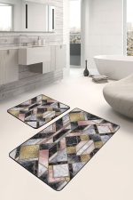 - PaspasTakimi-2li-Set1670-Gorsel-4 - Realhomes 2'li Set Abstract Zeminde Modern Motifli Mermer Desenli Geometrik Modern 2'li Banyo & Mutfak Paspas Takımı Realhomes