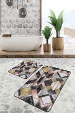 - PaspasTakimi-2li-Set1670-Gorsel-5 - Realhomes 2'li Set Abstract Zeminde Modern Motifli Mermer Desenli Geometrik Modern 2'li Banyo & Mutfak Paspas Takımı Realhomes