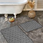 2'li Set Mavi Zeminde Dokuma Halı Motifli Eskitme Desenli Geometrik Vintage  2'li Banyo & Mutfak Paspas Takımı Realhomes