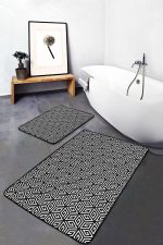 - PaspasTakimi-2li-Set1671-Gorsel-4 - Realhomes  2'li Set Siyah Beyaz Zeminde Geometrik Motifli Mozaik Desenli Geometrik Sade & Şık  2'li Banyo & Mutfak Paspas Takımı Realhomes