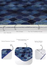 2'li Set Lacivert Zeminde Ogea Motifli Geometrik Desenli Geometrik Modern  2'li Banyo & Mutfak Paspas Takımı Realhomes