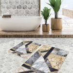 2'li Set Beyaz Zeminde Morrocan Motifli Etnik Desenli Etnik Motifler Vintage  2'li Banyo & Mutfak Paspas Takımı Realhomes