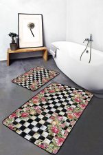 - PaspasTakimi-2li-Set1677-Gorsel-2 - Realhomes  2'li Set Damalı Zeminde Damask Motifli Çiçek Desenli Floral Geometrik  2'li Banyo & Mutfak Paspas Takımı Realhomes