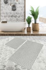 - PaspasTakimi-2li-Set1679-Gorsel-5 - Realhomes 2'li Set Gri Zeminde Puantiyeli Motifli Çizgili Desenli Sade & Şık Klasik 2'li Banyo & Mutfak Paspas Takımı Realhomes