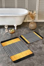 - Realhomes - Realhomes  2'li Set Gold - Siyah Zeminde Modern Sanat Motifli Altın Desenli Geometrik Modern  2'li Banyo & Mutfak Paspas Takımı Realhomes