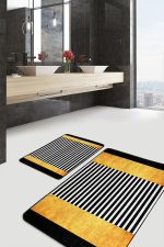 - PaspasTakimi-2li-Set1680-Gorsel - Realhomes  2'li Set Gold - Siyah Zeminde Modern Sanat Motifli Altın Desenli Geometrik Modern  2'li Banyo & Mutfak Paspas Takımı Realhomes