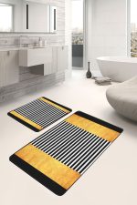 - PaspasTakimi-2li-Set1680-Gorsel-2 - Realhomes  2'li Set Gold - Siyah Zeminde Modern Sanat Motifli Altın Desenli Geometrik Modern  2'li Banyo & Mutfak Paspas Takımı Realhomes