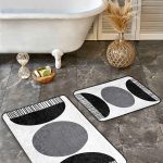 2'li Set Siyah - Gri Zeminde Çerçeveli Motifli Dokuma Halı Desenli Geometrik Klasik  2'li Banyo & Mutfak Paspas Takımı Realhomes