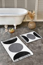 - Realhomes - Realhomes 2'li Set Gri - Siyah Zeminde Bohem Motifli Modern Sanat Desenli Bohem Sade & Şık 2'li Banyo & Mutfak Paspas Takımı Realhomes
