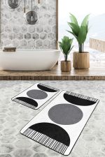 - PaspasTakimi-2li-Set1683-Gorsel-2 - Realhomes 2'li Set Gri - Siyah Zeminde Bohem Motifli Modern Sanat Desenli Bohem Sade & Şık 2'li Banyo & Mutfak Paspas Takımı Realhomes