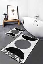 - PaspasTakimi-2li-Set1683-Gorsel-4 - Realhomes 2'li Set Gri - Siyah Zeminde Bohem Motifli Modern Sanat Desenli Bohem Sade & Şık 2'li Banyo & Mutfak Paspas Takımı Realhomes