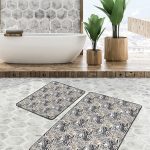 2'li Set Mavi Zeminde Geometrik Motifli Modern Sanat Desenli Geometrik Sade & Şık  2'li Banyo & Mutfak Paspas Takımı Realhomes