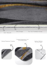 2'li Set Gold - Antrasit Zeminde Kanvas Motifli Altın Desenli Modern Klasik  2'li Banyo & Mutfak Paspas Takımı Realhomes