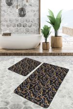 - PaspasTakimi-2li-Set1687-Gorsel-1 - Realhomes  2'li Set Siyah Zeminde Zincir Motifli Altın Desenli Modern Sade & Şık  2'li Banyo & Mutfak Paspas Takımı Realhomes