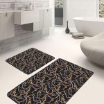 2'li Set Siyah - Krem Zeminde Mozaik Motifli Halı Desenli Geometrik Sade & Şık  2'li Banyo & Mutfak Paspas Takımı Realhomes