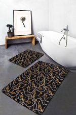 - PaspasTakimi-2li-Set1687-Gorsel-2 - Realhomes  2'li Set Siyah Zeminde Zincir Motifli Altın Desenli Modern Sade & Şık  2'li Banyo & Mutfak Paspas Takımı Realhomes