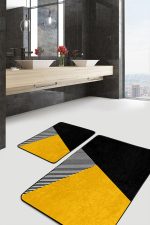 - PaspasTakimi-2li-Set1689-Gorsel - Realhomes  2'li Set Sarı - Siyah Zeminde Geometrik Motifli Modern Desenli Geometrik Sade & Şık  2'li Banyo & Mutfak Paspas Takımı Realhomes