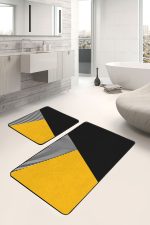 - PaspasTakimi-2li-Set1689-Gorsel-2 - Realhomes  2'li Set Sarı - Siyah Zeminde Geometrik Motifli Modern Desenli Geometrik Sade & Şık  2'li Banyo & Mutfak Paspas Takımı Realhomes