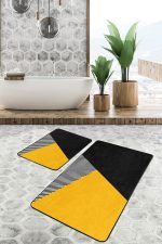 - PaspasTakimi-2li-Set1689-Gorsel-4 - Realhomes  2'li Set Sarı - Siyah Zeminde Geometrik Motifli Modern Desenli Geometrik Sade & Şık  2'li Banyo & Mutfak Paspas Takımı Realhomes