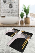 - PaspasTakimi-2li-Set1690-Gorsel-1 - Realhomes  2'li Set Siyah - Beyaz Zeminde Modern Motifli Boho Desenli Bohem Geometrik  2'li Banyo & Mutfak Paspas Takımı Realhomes