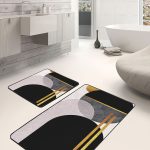 2'li Set Gold - Mavi Zeminde Geometrik Motifli Gold Desenli Geometrik Klasik  2'li Banyo & Mutfak Paspas Takımı Realhomes