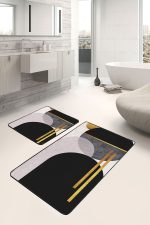 - PaspasTakimi-2li-Set1690-Gorsel - Realhomes  2'li Set Siyah - Beyaz Zeminde Modern Motifli Boho Desenli Bohem Geometrik  2'li Banyo & Mutfak Paspas Takımı Realhomes