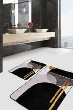 - PaspasTakimi-2li-Set1690-Gorsel-4 - Realhomes  2'li Set Siyah - Beyaz Zeminde Modern Motifli Boho Desenli Bohem Geometrik  2'li Banyo & Mutfak Paspas Takımı Realhomes