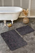 - Realhomes - Realhomes 2'li Set Krem - Kahverengi Zeminde Eskitme Motifli Yaprak Desenli Floral Sade & Şık 2'li Banyo & Mutfak Paspas Takımı Realhomes