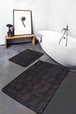 - PaspasTakimi-2li-Set1693-Gorsel-4 - Realhomes 2'li Set Krem - Kahverengi Zeminde Eskitme Motifli Yaprak Desenli Floral Sade & Şık 2'li Banyo & Mutfak Paspas Takımı Realhomes