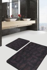 - PaspasTakimi-2li-Set1693-Gorsel-5 - Realhomes 2'li Set Krem - Kahverengi Zeminde Eskitme Motifli Yaprak Desenli Floral Sade & Şık 2'li Banyo & Mutfak Paspas Takımı Realhomes