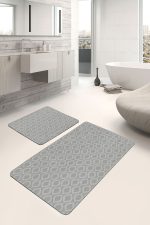 2'li Set Gri Zeminde Klasik Motifli Geometrik Desenli Geometrik Sade & Şık  2'li Banyo & Mutfak Paspas Takımı Realhomes