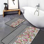 2'li Set Kahverengi Zeminde Tribal Motifli Etnik Desenli Floral Eskitme Motifli  2'li Banyo & Mutfak Paspas Takımı Realhomes