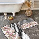 2'li Set Ekru - Mavi Zeminde Kanvas Motifli Modern Sanat Desenli Bohem Klasik  2'li Banyo & Mutfak Paspas Takımı Realhomes