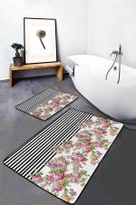 - PaspasTakimi-2li-Set1697-Gorsel-4 - Realhomes 2'li Set Siyah - Pembe Zeminde Çiçek Motifli Geometrik Desenli Floral Geometrik 2'li Banyo & Mutfak Paspas Takımı Realhomes