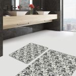 2'li Set Gri - Siyah Zeminde Mermer Motifli Geometrik Desenli Geometrik Klasik  2'li Banyo & Mutfak Paspas Takımı Realhomes