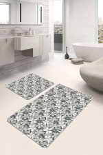 - PaspasTakimi-2li-Set1698-Gorsel-2 - Realhomes 2'li Set Gri Zeminde Floral Motifli Çiçek Desenli Floral Modern 2'li Banyo & Mutfak Paspas Takımı Realhomes