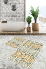 2'li Set Geleneksel Zeminde Etnik Motifli Kanvas Desenli Etnik Motifler Vintage  2'li Banyo & Mutfak Paspas Takımı Realhomes