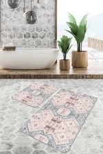 - PaspasTakimi-2li-Set1700-Gorsel-1 - Realhomes  2'li Set Pastel Zeminde Kanvas Motifli Etnik Desenli Klasik Etnik Motifler  2'li Banyo & Mutfak Paspas Takımı Realhomes