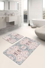 - PaspasTakimi-2li-Set1700-Gorsel - Realhomes  2'li Set Pastel Zeminde Kanvas Motifli Etnik Desenli Klasik Etnik Motifler  2'li Banyo & Mutfak Paspas Takımı Realhomes