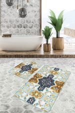 - PaspasTakimi-2li-Set1701-Gorsel-4 - Realhomes  2'li Set Bebek Mavi Zeminde Etnik Motifli Suluboya Desenli Vintage Klasik  2'li Banyo & Mutfak Paspas Takımı Realhomes