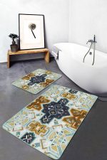 - PaspasTakimi-2li-Set1701-Gorsel-5 - Realhomes  2'li Set Bebek Mavi Zeminde Etnik Motifli Suluboya Desenli Vintage Klasik  2'li Banyo & Mutfak Paspas Takımı Realhomes