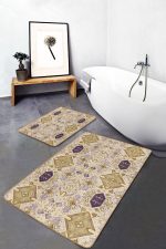 - PaspasTakimi-2li-Set1703-Gorsel-1 - Realhomes  2'li Set Pastel Zeminde Etnik Motifli Suluboya Desenli      2'li Banyo & Mutfak Paspas Takımı Realhomes