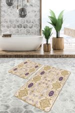 - PaspasTakimi-2li-Set1703-Gorsel - Realhomes  2'li Set Pastel Zeminde Etnik Motifli Suluboya Desenli      2'li Banyo & Mutfak Paspas Takımı Realhomes