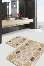 - PaspasTakimi-2li-Set1703-Gorsel-2 - Realhomes  2'li Set Pastel Zeminde Etnik Motifli Suluboya Desenli      2'li Banyo & Mutfak Paspas Takımı Realhomes