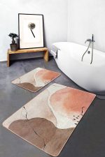2'li Set Kahverengi - Ekru Zeminde Bohem Motifli Kanvas Desenli Bohem Sade & Şık  2'li Banyo & Mutfak Paspas Takımı Realhomes
