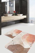 2'li Set Kahverengi - Ekru Zeminde Bohem Motifli Kanvas Desenli Bohem Sade & Şık  2'li Banyo & Mutfak Paspas Takımı Realhomes