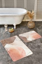 2'li Set Kahverengi - Ekru Zeminde Bohem Motifli Kanvas Desenli Bohem Sade & Şık  2'li Banyo & Mutfak Paspas Takımı Realhomes