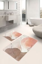 2'li Set Kahverengi - Ekru Zeminde Bohem Motifli Kanvas Desenli Bohem Sade & Şık  2'li Banyo & Mutfak Paspas Takımı Realhomes